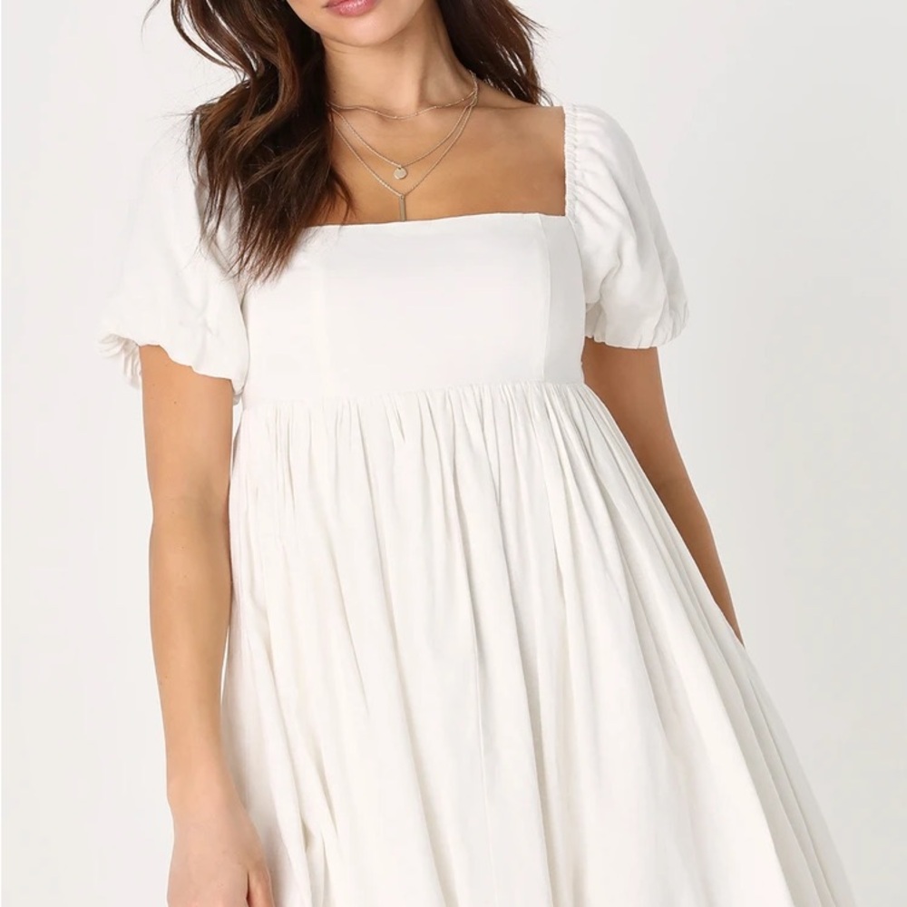 Lulu's White Smocked Tiered Mini Dress
